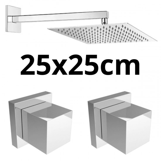 Kit Chuveiro ducha Slim Quadrada 25x25cm Cromada Inox  2 Acabamento