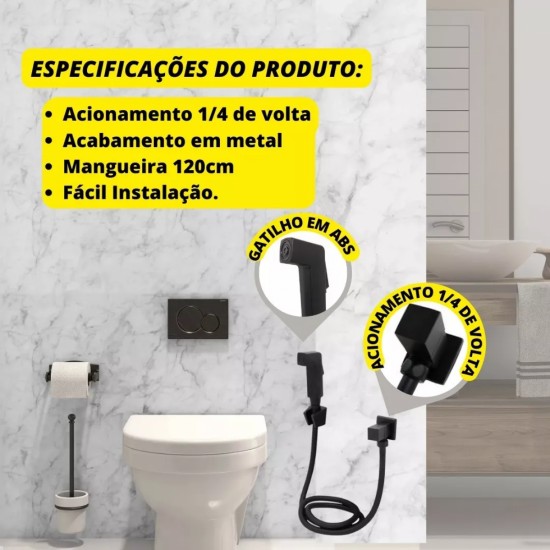 1 Ducha Higiênica Quadrada Preta +3acabamento Quadrado Preto