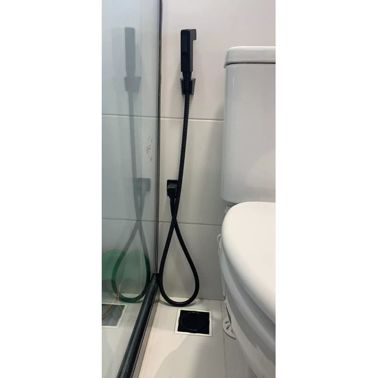 1 Ducha Higiênica Quadrada Preta +3acabamento Quadrado Preto