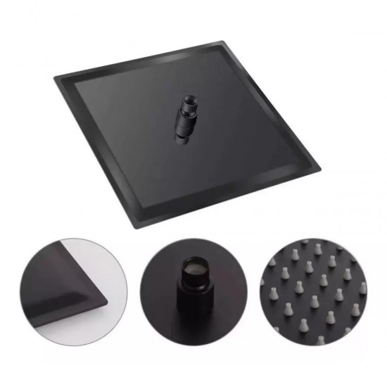 Kit Ducha Slim Quadrado 25x25cm Preto + 02 Acabamento Preto