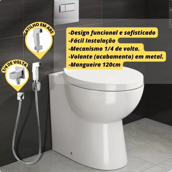 Kit Ducha Higiênica Quadrada Cromada + 3 Acabamento Registro