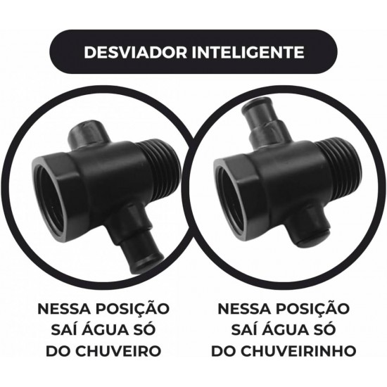 Ducha Chuveiro Quadrado 25x25 Slim A Gás Com Desviador preto fosco