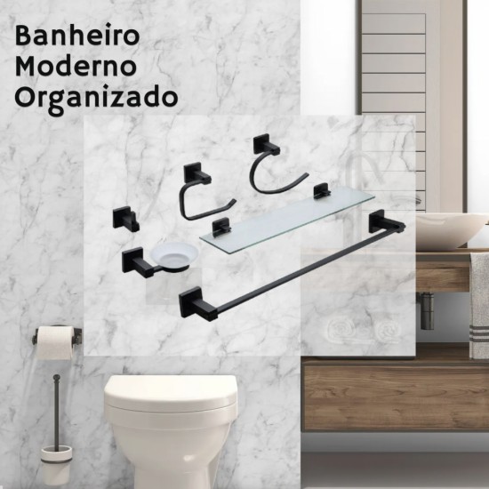 KIT DE ACESSÓRIOS PARA BANHEIRO PRETO BLACK 6 PEÇAS