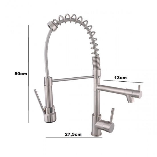 TORNEIRA MONOCOMANDO AÇO INOX ESCOVADO GOURMET 50CM