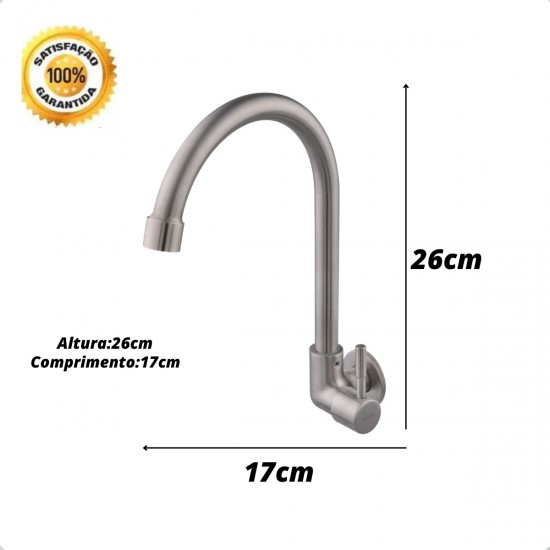 TORNEIRA DE PAREDE AÇO INOX ESCOVADO 304